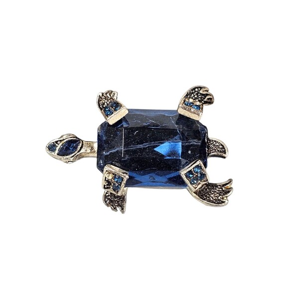 Vintage Turtle Brooch Pin – Blue Rhinestone Crystal Body, Animal Jewelry - Picture 1 of 5